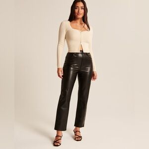 Abercrombie & Fitch Black Vegan Leather Ankle Straight Ultra High Rise Pant